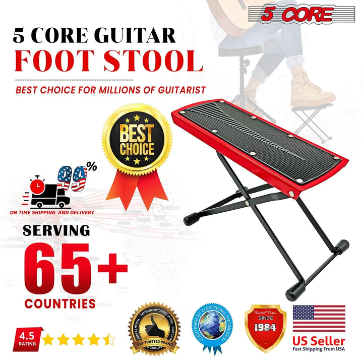 5Core Guitar Foot Stool Height Adjustable Folding Leg Rest Classical Footrest RED