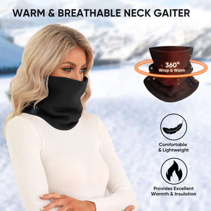 TICONN Neck Gaiter Face Cover Scarf, Breathable Sun & Wind-proof for Skiing Fishing Hiking Cycling Fleece Black