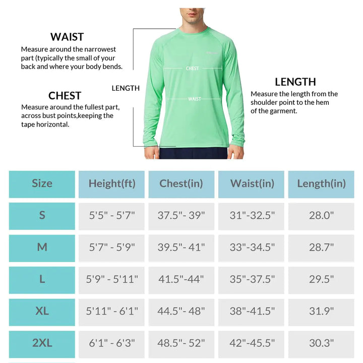 BALEAF Men's Sun Protection Shirts UV SPF UPF 50+ Long Sleeve Rash Guard Fishing Running Quick Dry Lightweight 02-beach Glass Large