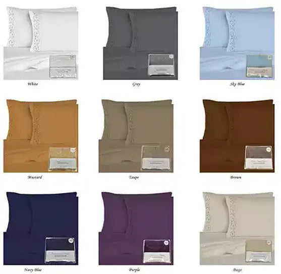 Victoria Embroidered 4 Pc Microfiber 1800 TC Sheets Set