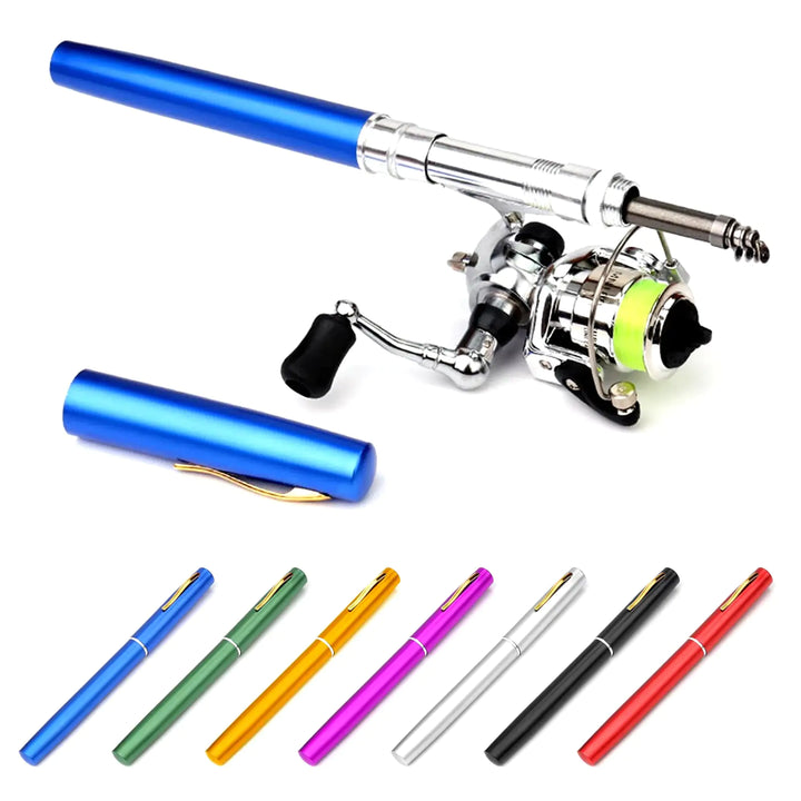 1 Set Telescopic Mini Portable Pocket Pen Casting Fishing Rod Carbon Reel Aluminum Alloy Spinning Ultralight Feeder Fish Pole