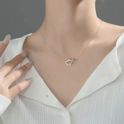 Double Heart Interlocking Titanium Steel Necklace