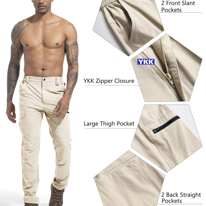 Men's Lightweight Hiking Cargo Work Pants Quick Dry Water Resistant Fishing Travel Climbing Outdoor Stretch Pants 38 Light Khaki