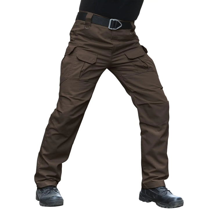 Men's Stretch Tactical Pants Water Resistant Ripstop Cargo Pants Outdoor Lightweight EDC Work Hiking Pants 30W x 32L Dark Brown