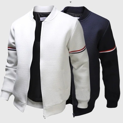 Men's Color Block Stand-Up Collar Zip-Up Sweater