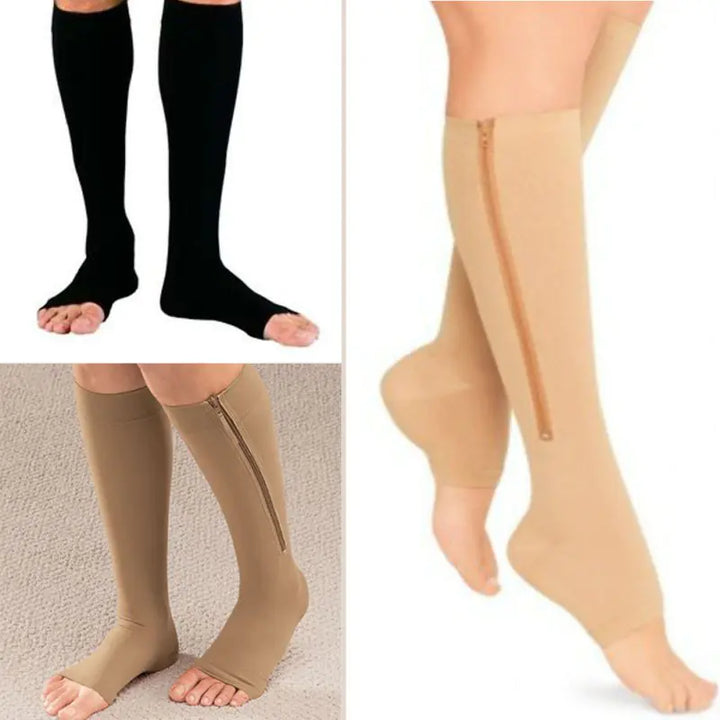 Zipped Open Toe Compression Socks