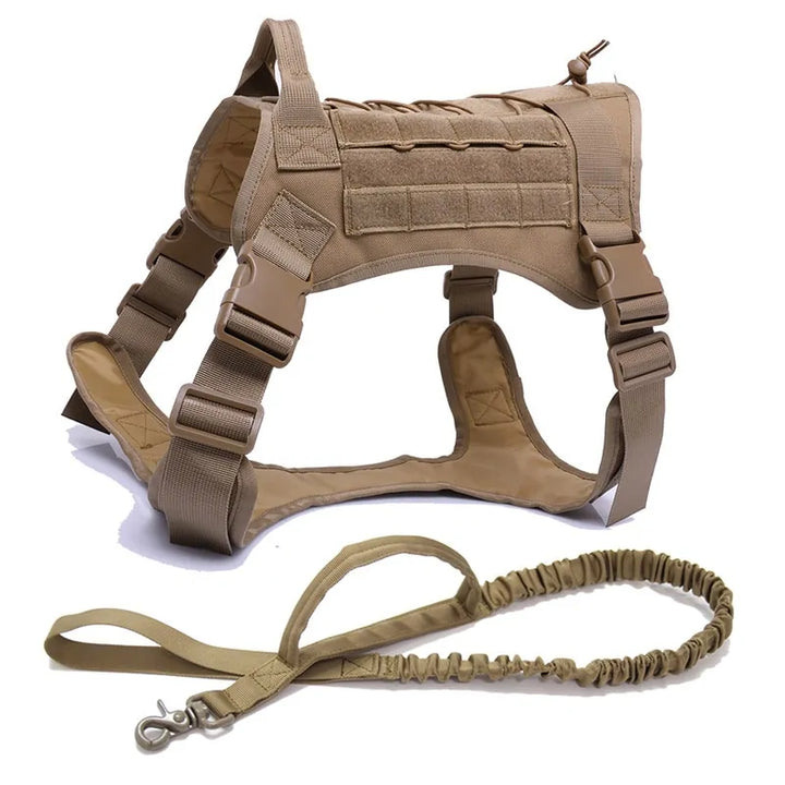 Nylon Tactical Dog Harness with Handle & Bungee Leash for Large Dogs