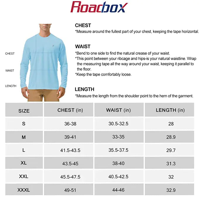 Roadbox Mens UPF 50+ UV Sun Protection Shirts Outdoor Long Sleeve SPF Rash Guard for Fishing Hiking Swimming Running 2 Pack - Blue Small