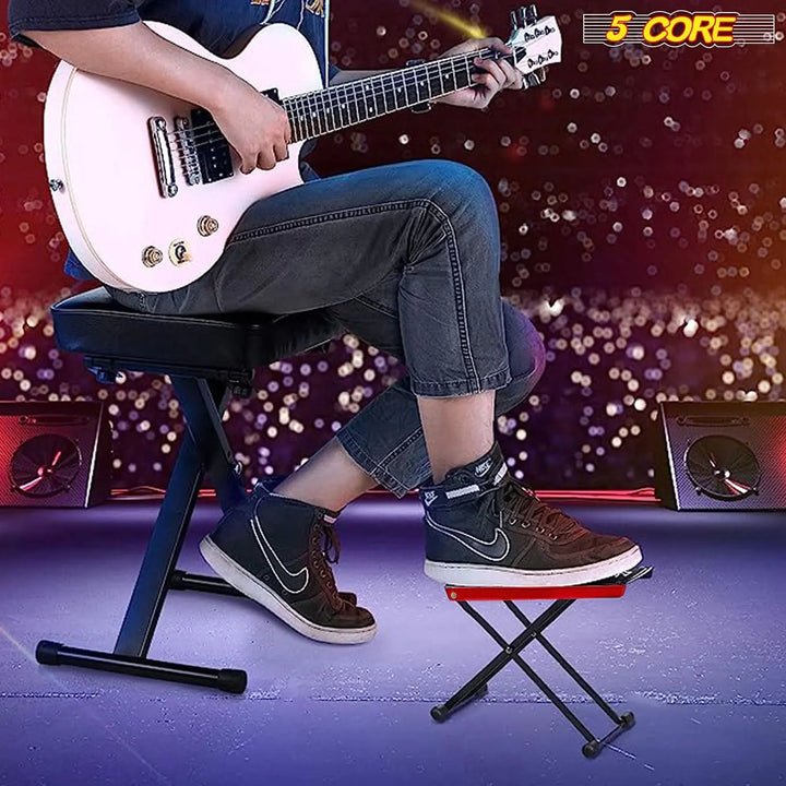 5Core Guitar Foot Stool Height Adjustable Folding Leg Rest Classical Footrest RED