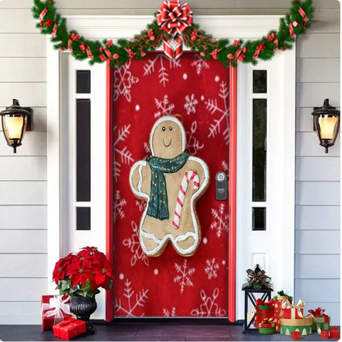 Christmas Forest Background Fabric Door Hanging for Christmas Party Decoration