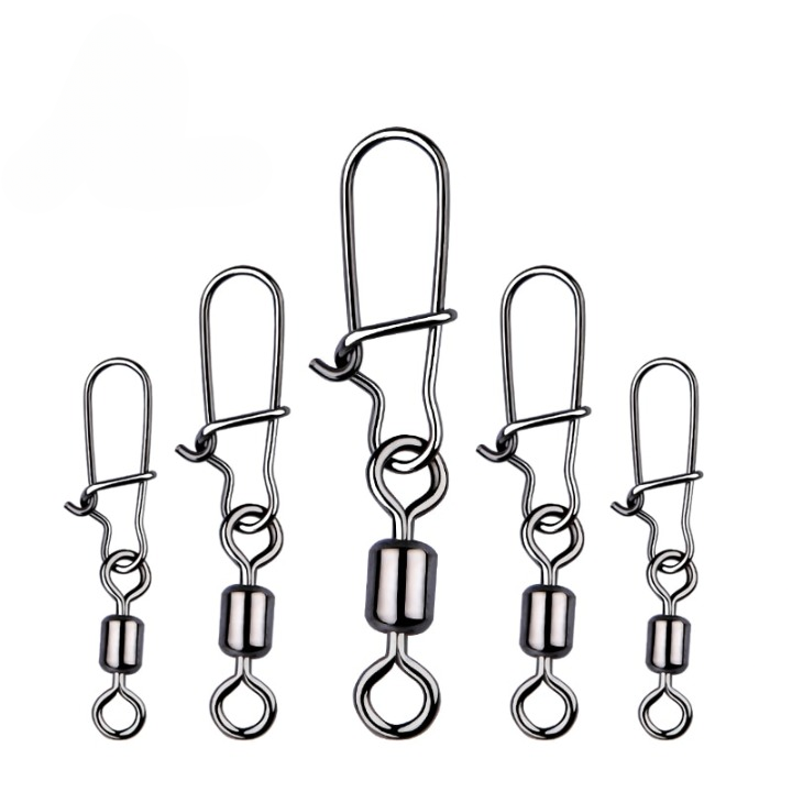 50 Pieces Fishing Swivel Stainless Steel With Snap Fishhook