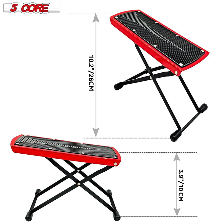 5Core Guitar Foot Stool Height Adjustable Folding Leg Rest Classical Footrest RED